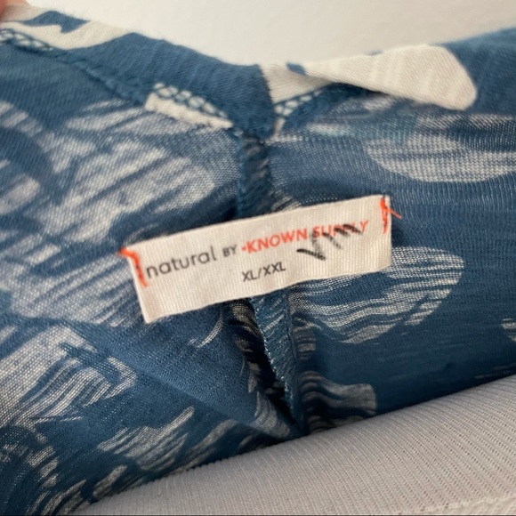 Natural By Known Supply Blue Floral Stretch Jersey Knit Cardigan Kimono Size XL - Picture 4 of 4